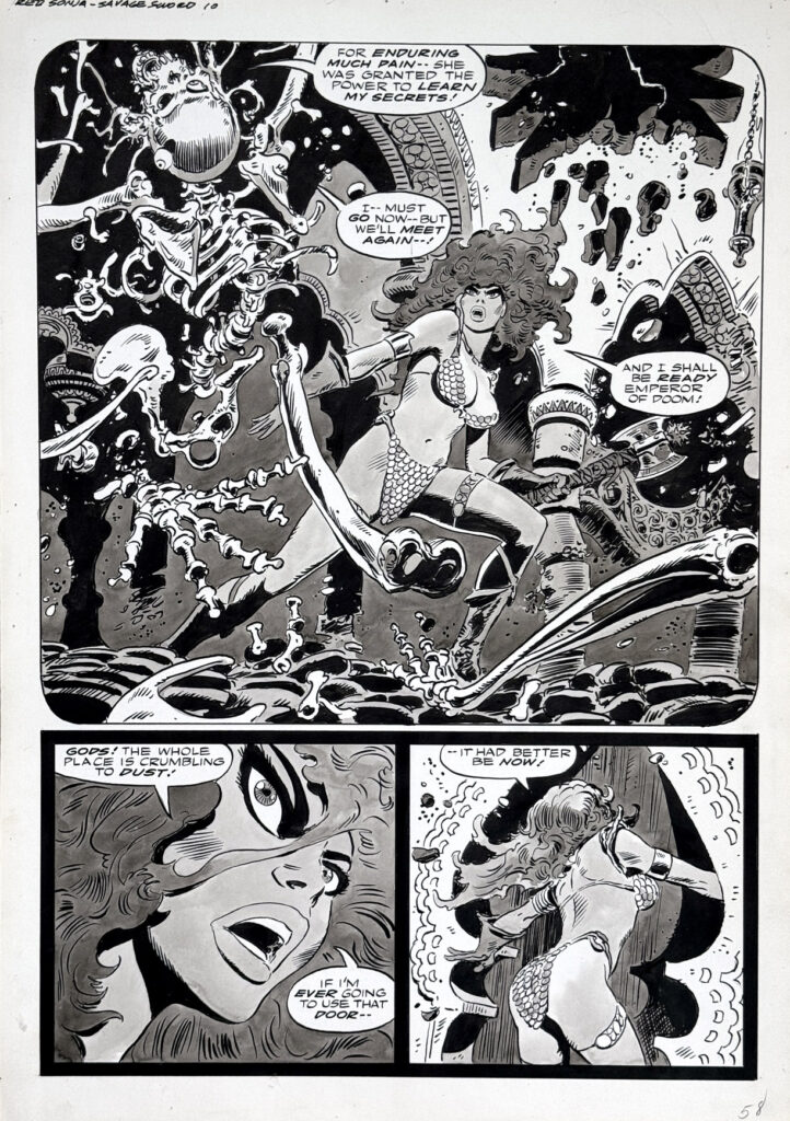 Frank Thorne original comic art featuring Red Sonja --- from the collection of GREG GOLDSTEIN