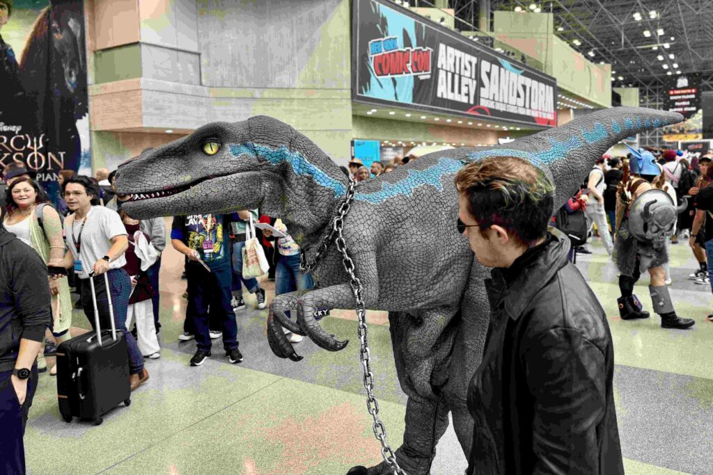 A "realistic" Jurassic Park Dinosaur visits New York Comic Con, 2026. Photo by Greg Goldstein.