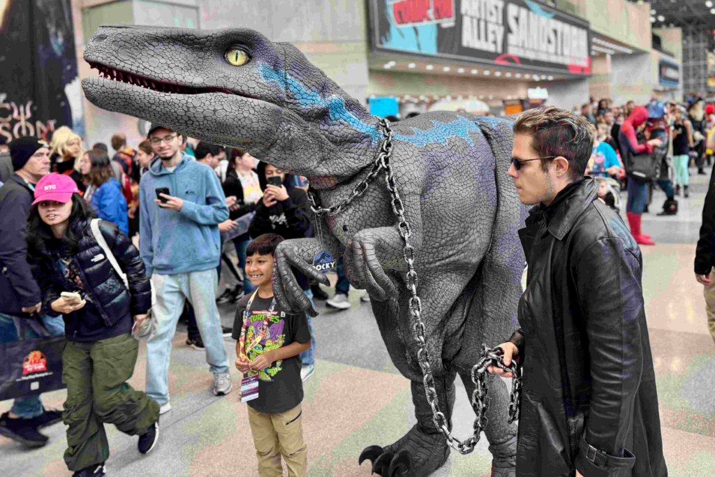 A "realistic" Jurassic Park Dinosaur visits New York Comic Con, 2026. Photo by Greg Goldstein.