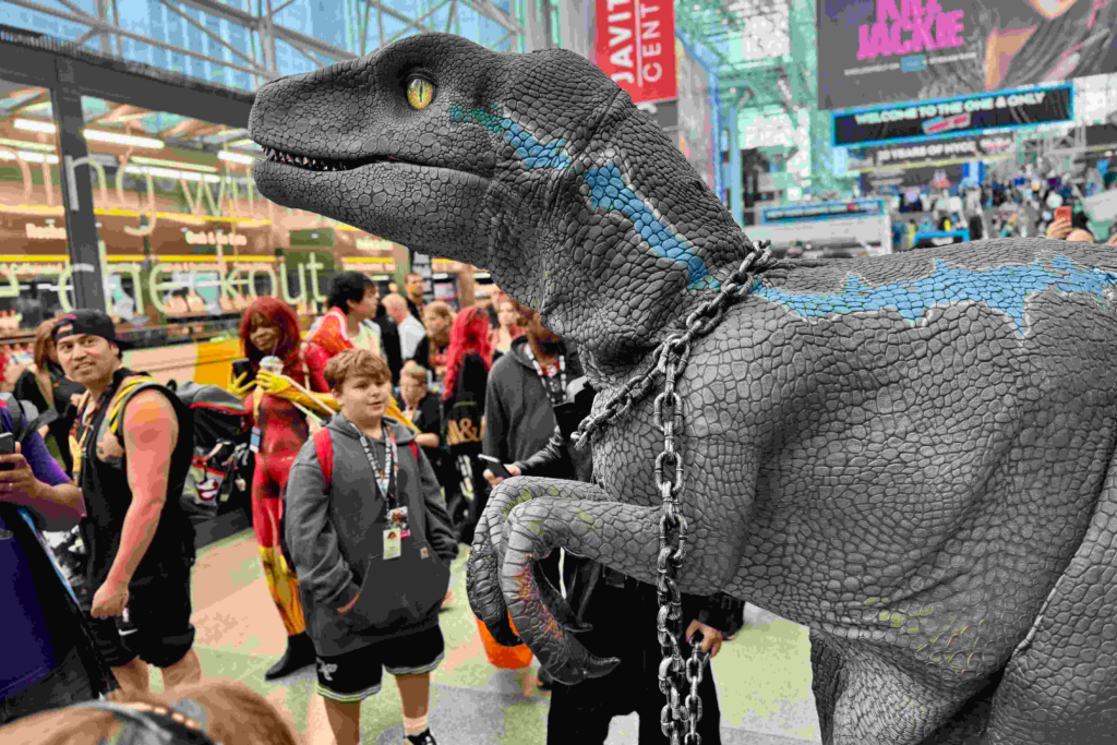 A "realistic" Jurassic Park Dinosaur visits New York Comic Con, 2026. Photo by Greg Goldstein.